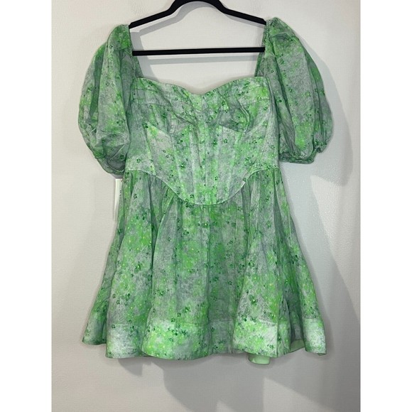 Bardot | Dresses | Bardot Kiah Corset Puff Sleeve Mini Dress Nwt Green Floral Size 8 | Poshmark